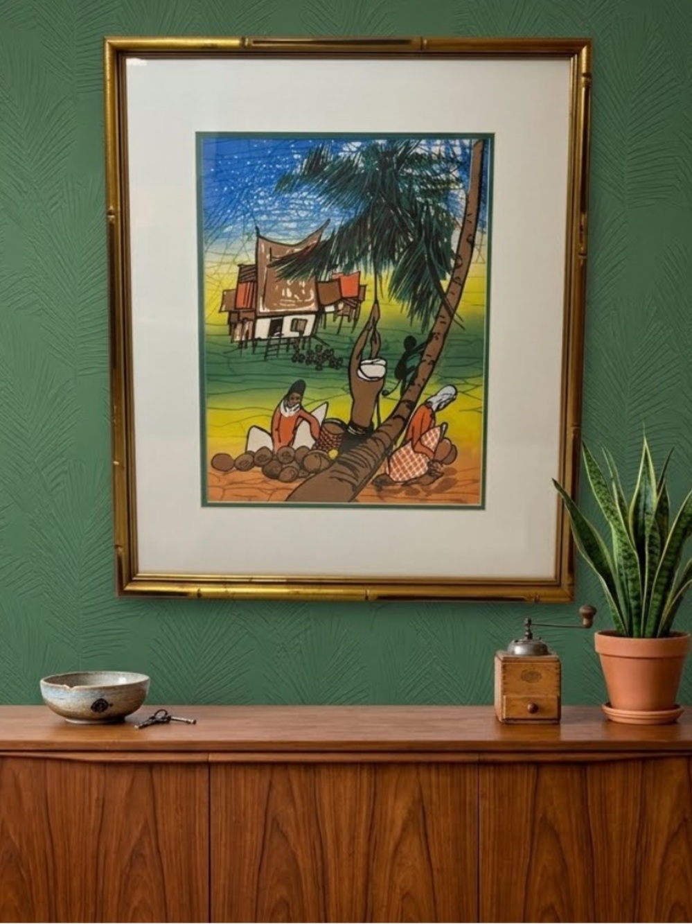 Batik Hand-Painted Vibrant Village Scene Wall Art 
Pro framing
1 of 3 available